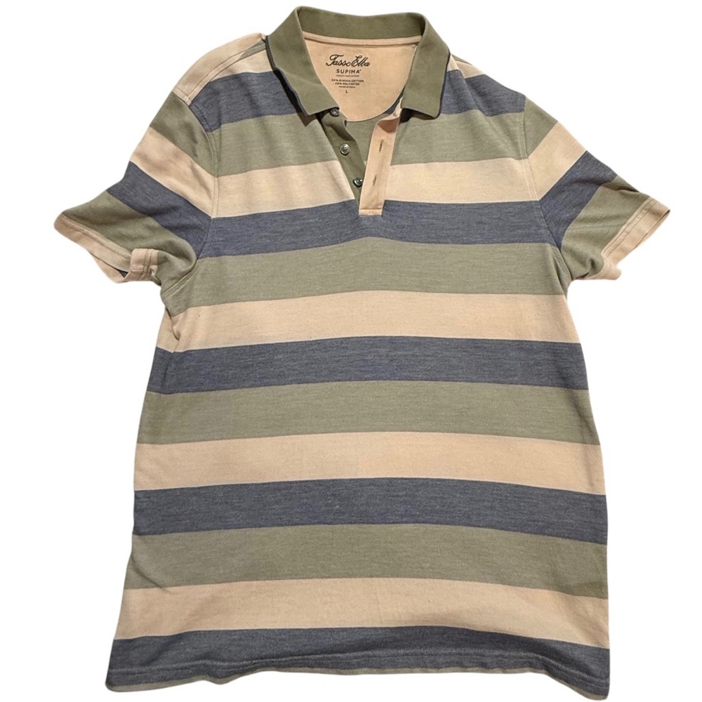 Fasso Elba Supima Mens Collared Short Sleeve Colored Stripes Polo Shirt Sz L